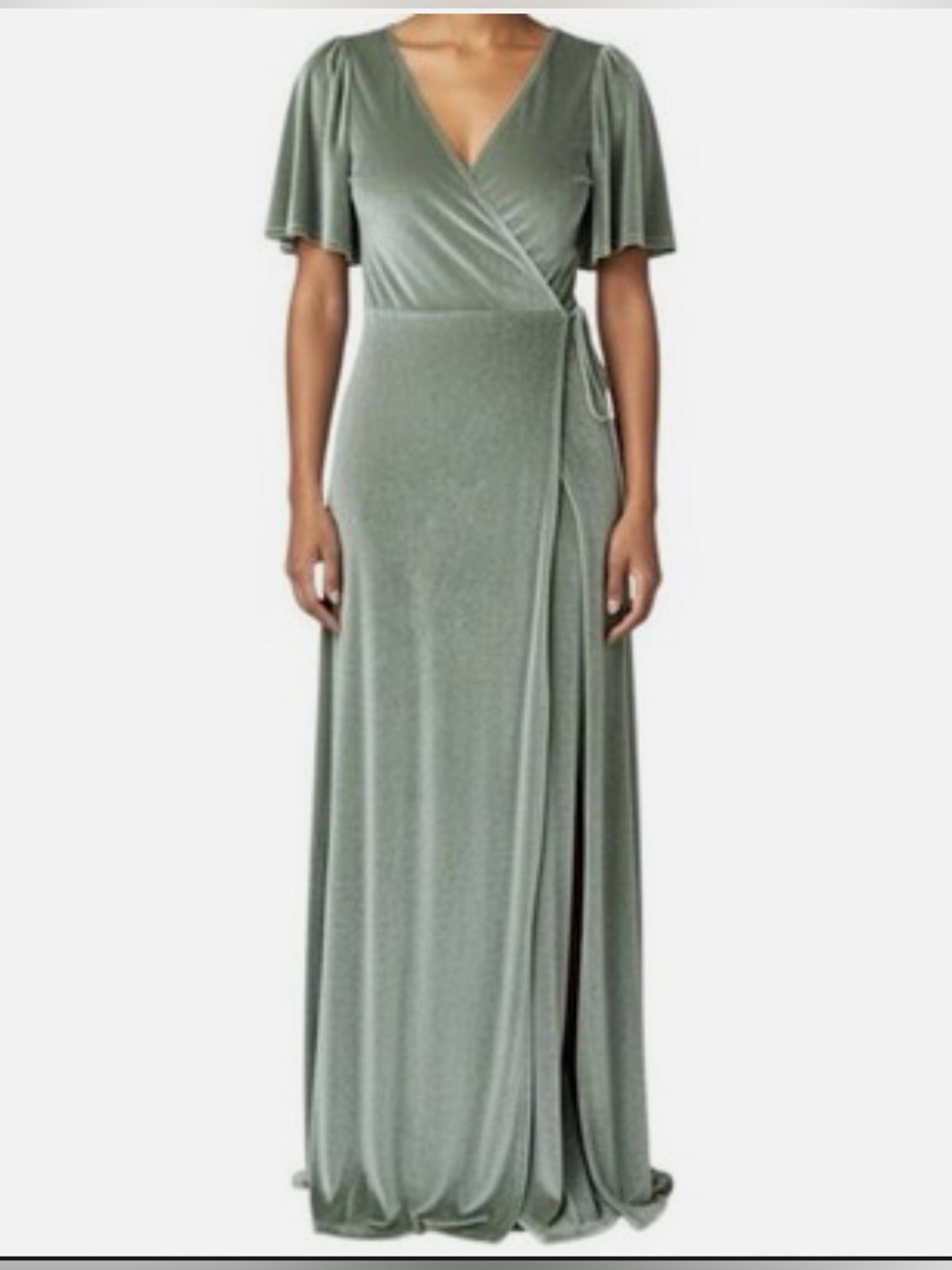 Baltic Born Meghan Velvet Wrap Maxi Dress Sage Green Flutter Sleeve Size Large